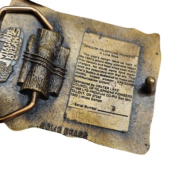 Vintage Solid Brass Telephone Pioneers Belt‎ Buckle Oregon Limited Edition No. 3 - Picture 6 of 8